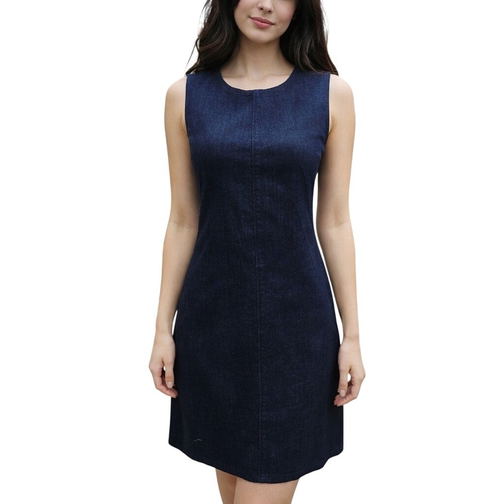 Hobbs 49O London Denim Shift Dress‎ Dark Wash Sleeveless Indigo Blue Size 2